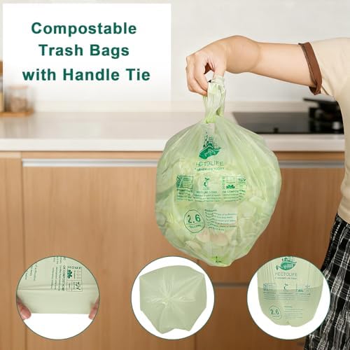 HECTOLIFE 2.6 Gallon 100 Count Compostable Bags Handle Tie - Image 4