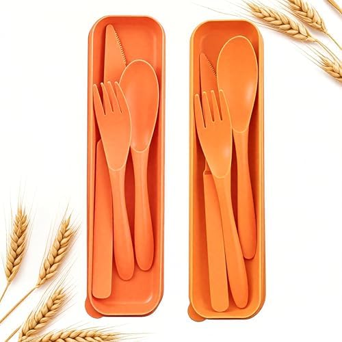 Wheat Straw Portable Plastic Knife Fork Spoons Tableware (Orange,Orange) by Unknown