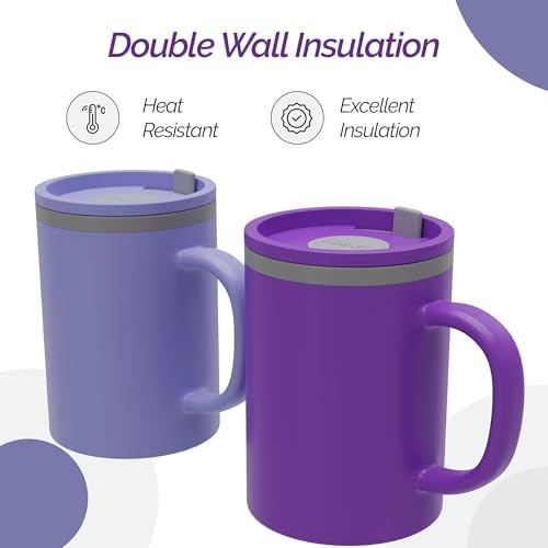Copco Iconic 16oz Double Wall Insulated Desk Mug with Lid & Handle, Set of 2, BPA-Free Reusable Plastic, Spill-Resistant, Microwave & Dishwasher Safe, Wide Mouth (Purple/Light Purple) - Image 3