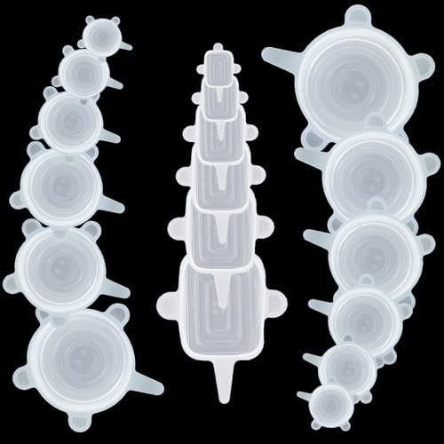 Reusable Silicone Stretch Lids–18PCS Round & Square Stretchy Food Covers, Airtight & Leakproof, Microwave & Dishwasher Safe Clear by Cubicozy