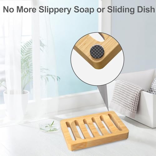 Wooden Soap Dish, Bamboo Soap Holder for Shower, Self Draining Tray - Image 4