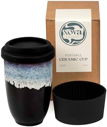 NOVA CERAMICS 12oz Travel Coffee Mug - Unique Microwave & Dishwasher Safe Tumbler With Lid - Gifts For Women & Men by NovaCeramics