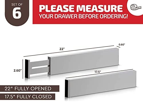 Bambüsi Bamboo Drawer Dividers 6 Pack - Deep Drawer Organizer, Adjustable 16 to 22 Inch Expandable Dividers, 2.6 Inch High Wood Separators for Kitchen, Clothes, Bedroom, Bathroom, Office - Grey - Image 2
