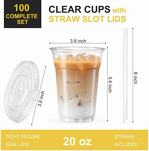VITEVER [100 Sets - 20oz Clear Plastic Cups with Lids and Straws, Disposable Cups for Iced Coffee, Smoothie, Milkshake, Cold Drinks (Pack of 2) - Image 2