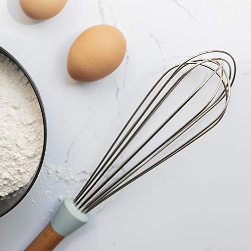 Country Kitchen Non Stick Silicone Utensil Set with Rounded Wood Handles for Cooking and Baking, 6 Piece Set, Mint - Image 5