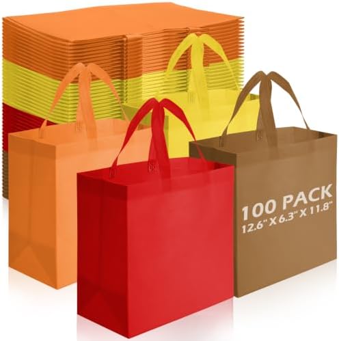 Reginary 100 PCS Non Woven Tote Bags Bulk,Orange, Brown, Yellow, Red by Reginary