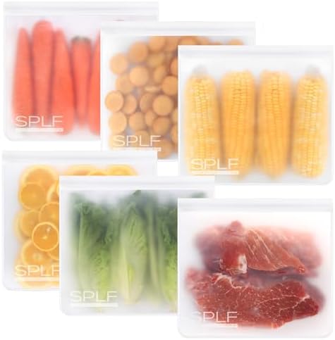 SPLF 6 Pack Dishwasher Safe Reusable Gallon Freezer Bags, White by SPLF