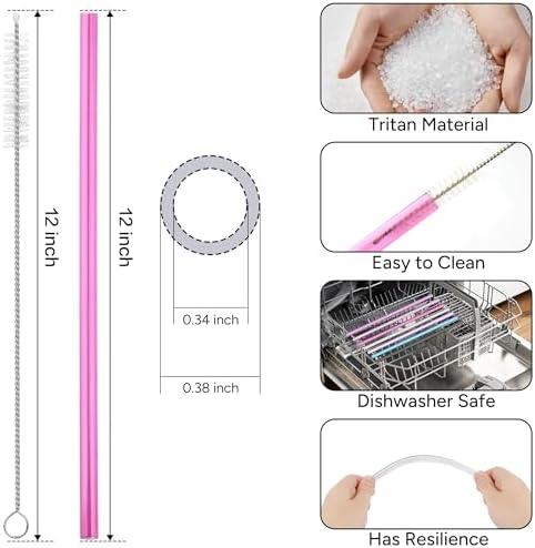 Replacement Straw Compatible with 40 oz Stanley Quencher Tumbler, 12 Inch Extra Long Reusable Plastic Straws for 40 Oz Cup, Dark Pink-6 Pack - Image 2
