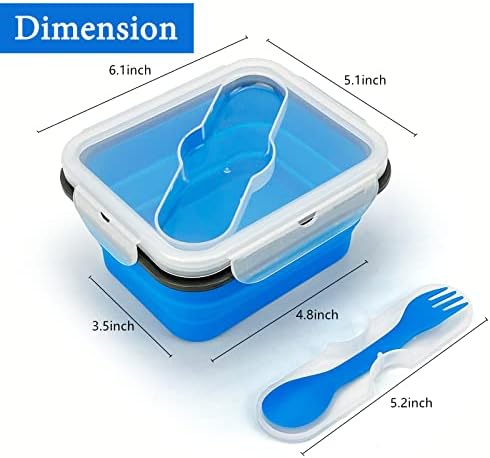 Small Silicone Collapsible Snacks Container with lid and 2 in 1 Spoon & Fork, Food Grade Silicone Bento Lunch Container, For Leftovers Meal Prep, Microwave/Freezer/Dishwasher Safe, 700ml - Image 2