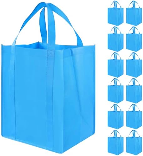 12 Pack Heavy Duty Reusable Grocery Bags - Large Shopping Totes Reinforced Handles, Holds 40 lbs, Foldable and Washable (Sky Blue) by Unknown