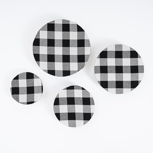Reusable Cloth Bowl Covers - 100% Cotton Fabric Bowl Covers Set to Cover Fruits, Vegetables and Regulate Moisture - Elastic Closure for Salads, Bread & Leftovers (Black Plaid, 2XL, 2L, 2M, 2S) - Image 6