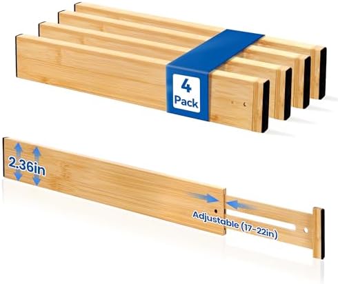 4 Pack 2.36" Bamboo Drawer Dividers, 17-22" Expandable Kitchen Organizers by Leaforylife