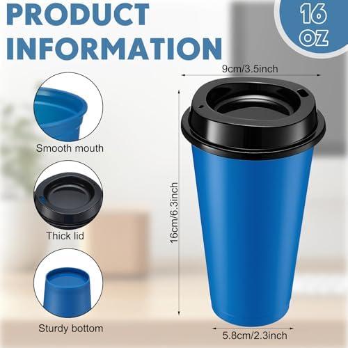 Honeydak 45 Pack 16 oz Reusable Coffee Cups with Lids Water Bottle Iced Coffee Travel Mug Reusable Portable Plastic Tea Tumblers Bulk for Hot and Cold Drinks Birthdays Party(Classic,Navy Blue) - Image 3