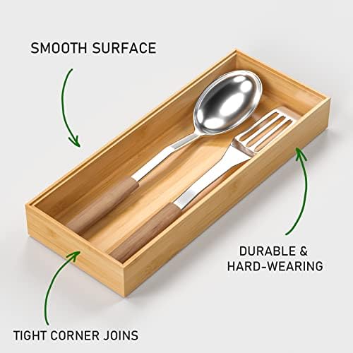 VeyFey Bamboo Drawer Organizer, Stackable Utensil Organizer for Kitchen, Bamboo Storage Box Wood Silverware Tray for Drawer 15" x 6" x 2" Set of 2 - Image 3