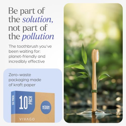 VIVAGO Bamboo Toothbrushes - Medium Bristles Toothbrushes for Adults - Image 3