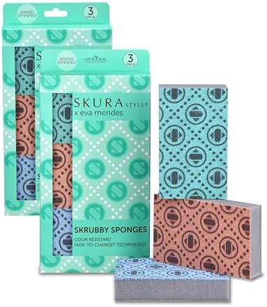 Skura Style x Eva Mendes Kitchen Dish Sponges 6 Pack, Odor Free Non-Scratch by SKURASTYLE