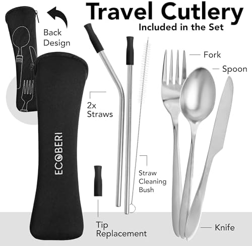 Ecoberi Reusable Travel Utensils Set with Case, 4 Sets - Image 2