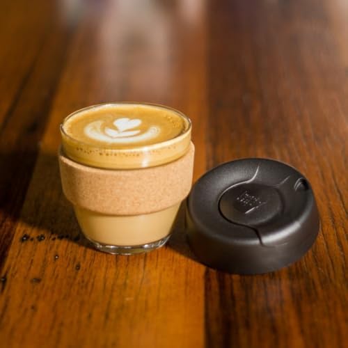 KeepCup Brew Cork, Reusable Glass Tumbler with Natural Cork, Espresso Coffee Cup 6oz / 227ml - Black - Image 2