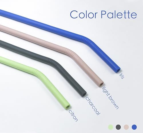 Stanley Cup Accessories 14” Extra Long Silicone Reusable Replacement Drinking Straws for 40 oz Quencher Tumbler,Wine Bottle-Blue Iris,Green Citron,Charcoal,Light Brown With Bendable Brush - Image 2