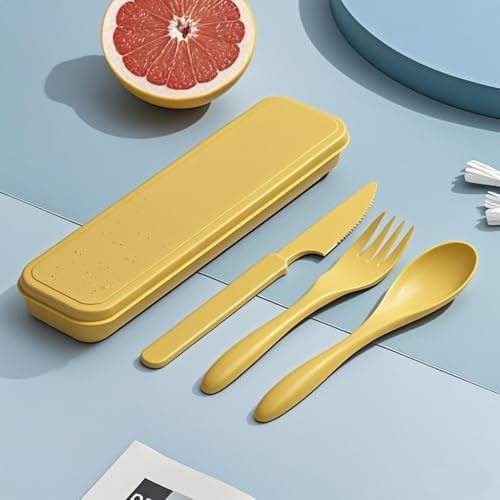 Reusable Travel Utensils with Case, Portable Camping Cutlery Set (Yellow) - Image 3