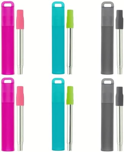 NAIVELY-Reusable Straws 6 Pack Collapsible Portable Stainless Steel Straws with Case,Silicone Tips and Cleaning Brush,Retractable Portable Travel Straw by NAIVELY