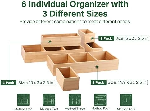 Kootek 6Pcs Bamboo Drawer Organizer 3-Size Kitchen Storage Box for Flatware - Image 2