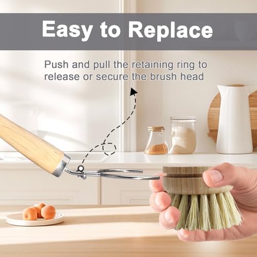5 Pc Wood Dish Brush, 4 Sisal Heads with 1 Handle - Image 4