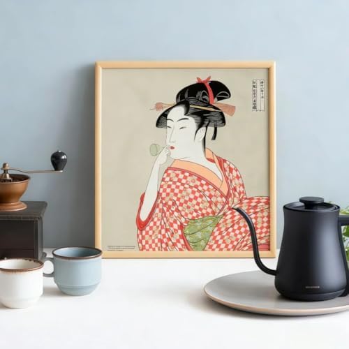 Furoshiki Japanese Wrapping Cloth, Large Size 27.6x27.6 Inch, Reusable Gift Wrap, Eco-Friendly Fabric for Bento Bag, Wine Bottle, Table Decor Washable & Wrinkle Resistant (UTAMARO Woman blowing a beadro, 27.6"x27.6") - Image 6