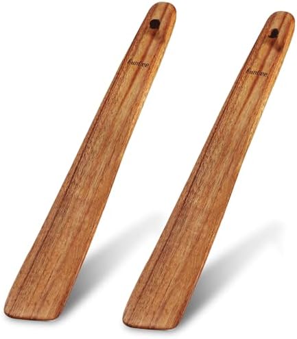 2 Pack Teak Wood Spatula, 12 Inch Wooden Spoons for Cooking, Sourdough Starter, Flat Steak Turner, Dough Whisk Spurtle Baking Utensil, Heat Resistant Spatulas for Cast Iron Flipping, stirring, Turning by FunCee