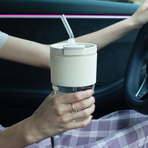BLUEPOLAR Glass Tumbler Set with Lids and Straws, 17 oz Reusable Cups for Iced Coffee, Cold Brew, Tea, Smoothie (Off-White with Sleeve) - Image 3