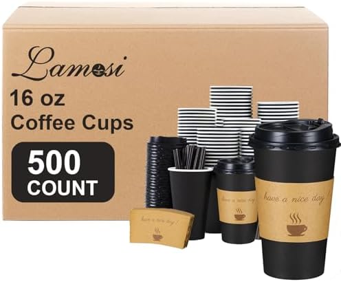 Lamosi 500 Pack 16 oz Coffee Cups, Disposable To Go Paper Cups with Lid by BuyNow