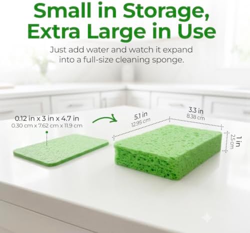 AIRNEX XL Compressed Cellulose Sponges - 6 Pack Large Natural Pop Up Dish Sponge for Kitchen - Compostable Plant-Based Cleaning Sponges Bulk – Non Scratch Big Sponges for Dishes & Household Cleaning - Image 2