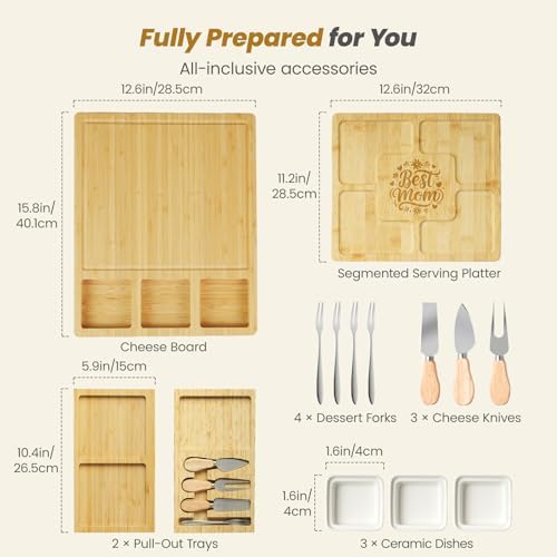Large Bamboo Charcuterie Board, Double Pull-Out, Engraved Mom Print - Image 5