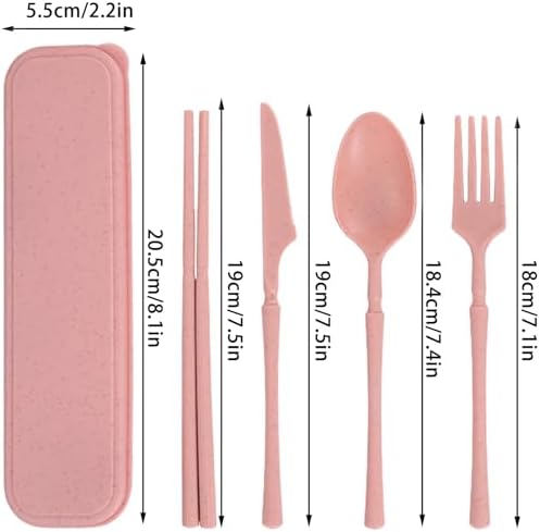 Reusable Travel Utensils with Case, Wheat Straw Fork Spoon Knife Chopsticks - Image 2