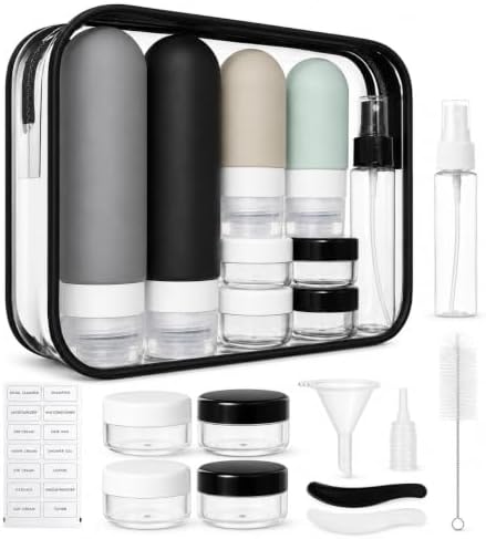 17-Piece Leak Proof Refillable Travel Bottles for Toiletries with Pouch by Unknown