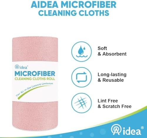 AIDEA Microfiber Cleaning Cloth 330 Sheets 6 Roll, Pink Towels, 11×9" - Image 3