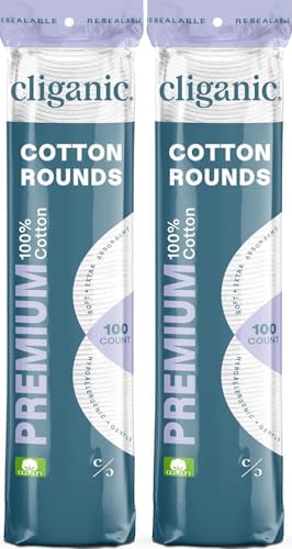 Cliganic Premium Cotton Rounds for Face (200 Count) | Makeup Remover Pads, Hypoallergenic, Lint-Free | 100% Pure Cotton (Packaging May Vary) by Cliganic