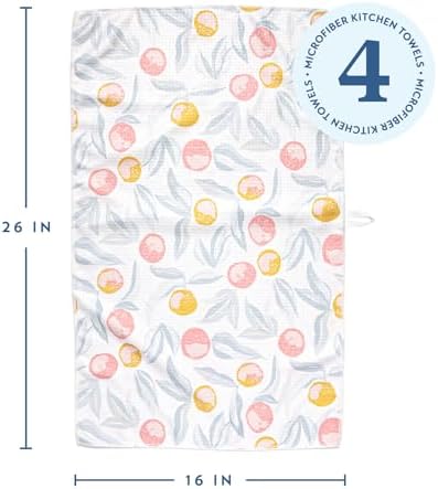ELYN Microfiber Kitchen Dish Towel Set, Quick-Dry & Absorbent Waffle Weave Cleaning Towels, Set of 4 Kitchen Towels, Paper Towels Alternative (Oranges & Gingham) - Image 2