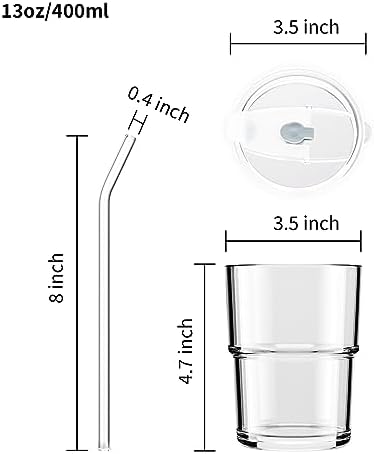 BLUEPOLAR 13oz/400ml Tumbler Water Glass, Cups with Straw and Lid Sealed Carry on for Coffee, Iced Tea, Thick Wall Insulated Glass Cup(white) - Image 4