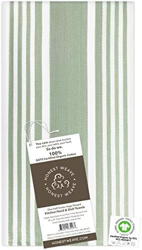 HONEST WEAVE GOTS Certified Organic Cotton Kitchen Hand and Dish Towel Sets - Oversized 20x30 inches, Fully Hemmed, in Designer Colors, 6-Pack, Sage Stripe - Image 2