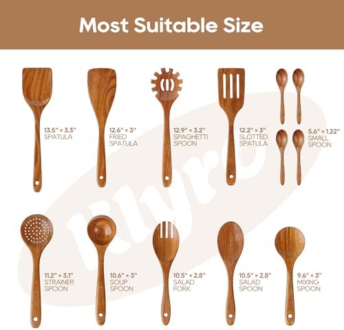 KLYRO 13 Pcs Wooden Cooking Utensil Set with Gift Box – Natural Wooden Spoons for Cooking & Serving, Nonstick Friendly, Perfect Housewarming & Holiday Gift - Image 6