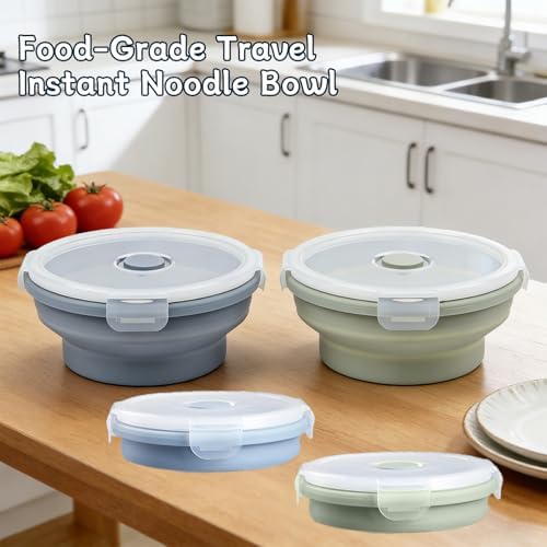 Silicone Collapsible Food Storage Containers-Prep/Storage Bowls with Lids – Set of 2 Round Silicone Lunch Containers – Microwave and Freezer Food Containers (550ML,Green Blue) - Image 4