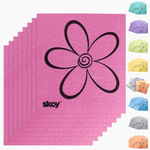 Skoy Cloth, 8-Pack Versatile Swedish Dishcloths for Kitchen and Household Use, Reusable Cleaning Cloths, Planet-Friendly, Dishwasher and Dryer-Safe, Pink by Skoy