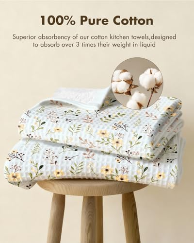 Miss Adola 370GSM Cotton Waffle Kitchen Towels, Flower - Image 3