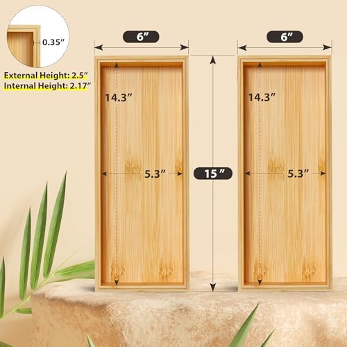 Kitchen Drawer Organizer Bins, Stackable Bamboo Deep Drawer Organizer for Silverware, Utensils, Cutlery, Flatware, Junk Drawer, Dresser, Bathroom, 15" x 6" x 2.5" (Set of 2) - Image 2
