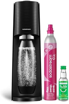 SodaStream TERRA Sparkling Water Maker, Starter Kit, CQC CO2 System, Includes 1 Quick Connect 60L CO2 Cylinder, 1 Dishwasher Safe BPA Free Bottle, 1 bubly Lime Drop, Make your own Pepsi, Black by Unknown
