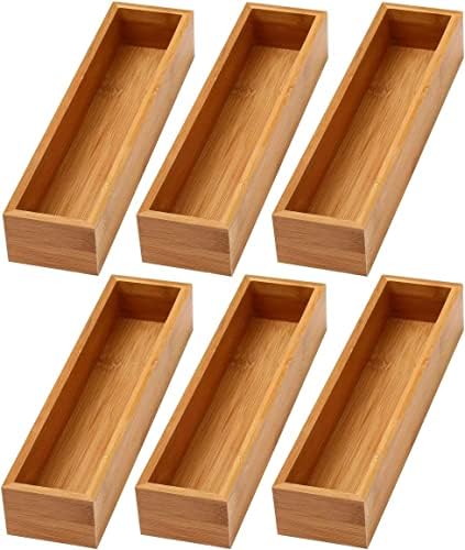 YBM Home Bamboo Drawer Organizer Storage Box for Kitchen Drawer, Junk Drawer, Office, Bedroom, Children Room, Craft, Sewing, and Bathroom, 6 Pack 3x12x2 inch by YBMHome