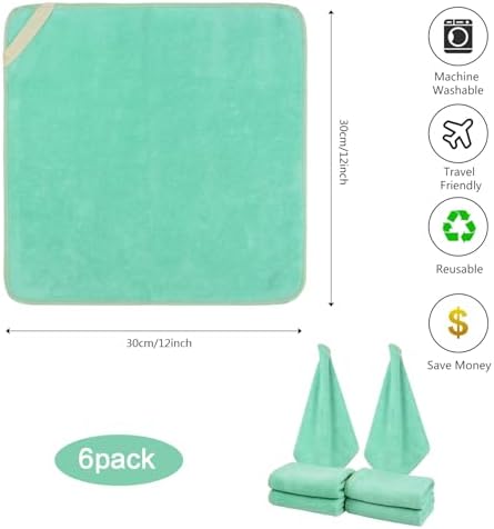 Microfiber Facial Cloths Fast Drying Washcloth 12inch x 12inch Green 6 pack - Image 2