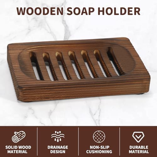 2 Pack Wooden Soap Holder - Integrated Self Draining Soap Dish for Shower with Slotted, Sturdy Wooden Soap Tray for Sink, Bathtub and Kitchen - Image 4
