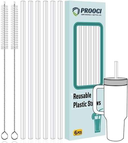6-Pack 12" Replacement Straws for Stanley & Yeti 30oz-40oz Cup Tumbler, PROOCI Food Grade Tritan Plastic Reusable Straws with 2 Cleaning Brush, Clear Long Straw for Drinking Smoothie, Cocktails, Juice - Image 6